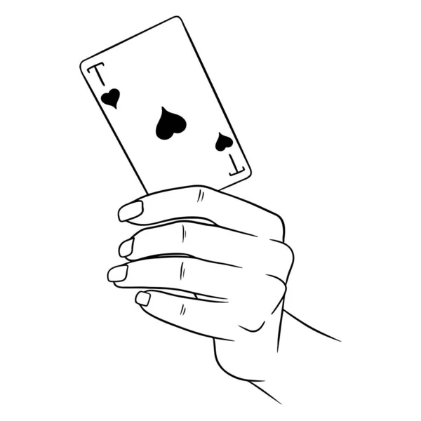 Apostando Jugando Las Cartas Casino Suerte Fortuna Corazones Estilo Línea — Archivo Imágenes Vectoriales