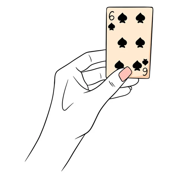 Gokken Speelkaart Hand Casino Geluk Fortuin Zes Schoppen Cartoon Stijl — Stockvector