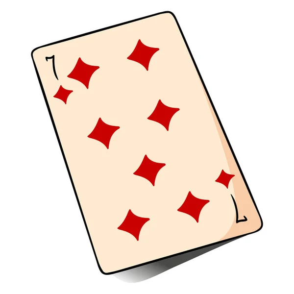Gambling Playing Card Casino Luck Fortuna Seven Tambourines Cartoon Style — Stock Vector
