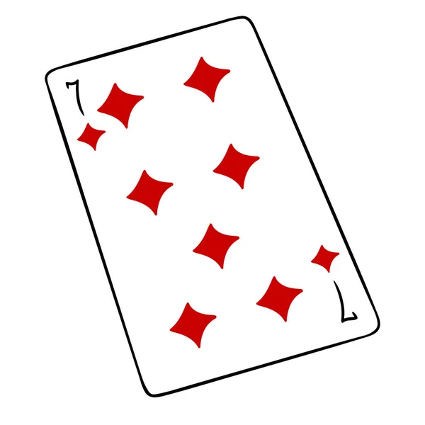 Gokken Speelkaart Casino Geluk Fortuin Zeven Tamboerijnen Lijnstijl Vector Illustratie — Stockvector