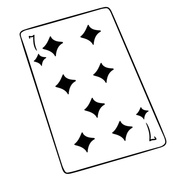 Gokken Speelkaart Casino Geluk Fortuin Zeven Tamboerijnen Lijnstijl Vector Illustratie — Stockvector