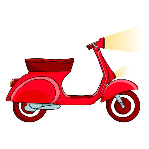 Véhicule Scooter Rouge Pour Livraison Voyage Ville Cartoon Style Illustration — Image vectorielle