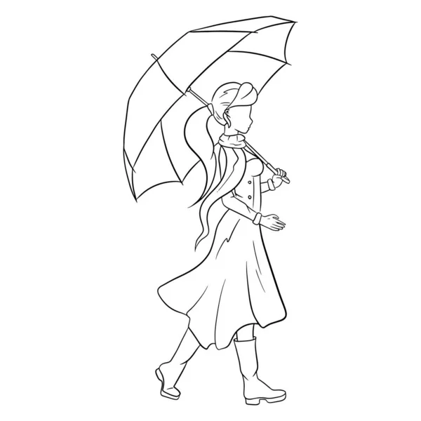 Jeune Fille Avec Parapluie Pour Une Promenade Automne Pluie Style — Image vectorielle