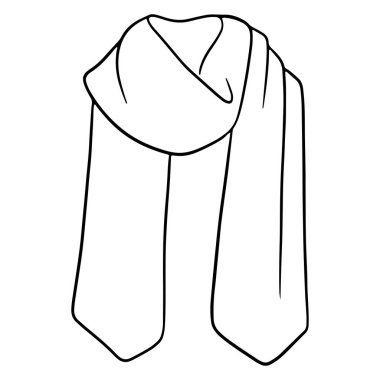 Sıcak tutacak elbiseler. Eşarp soğuktan korur. Mevsim sonbahar ya da kış. Çizgi tarzı. Tasarım ve dekorasyon için vektör illüstrasyonu.