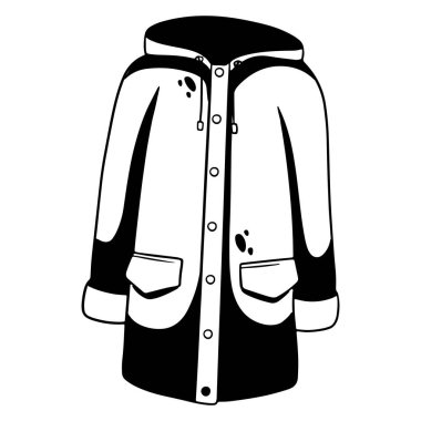 Yağmur koruması. Kukuletalı ve Kuran 'lı yağmurluk. Sonbahar giysileri. Çizgi tarzı. Tasarım ve dekorasyon için vektör illüstrasyonu.