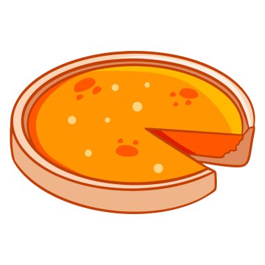 Fırın ürünleri. Bir dilim pastayla iştah açıcı balkabağı turtası. Çizgi film tarzı. Tasarım ve dekorasyon için vektör illüstrasyonu.