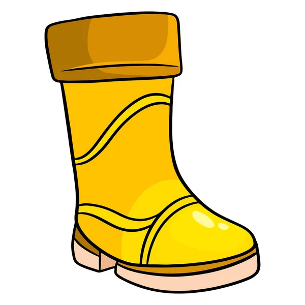 Rain Protection Yellow Rubber Boot Walking Puddles Mud Cartoon Style — Stock Vector