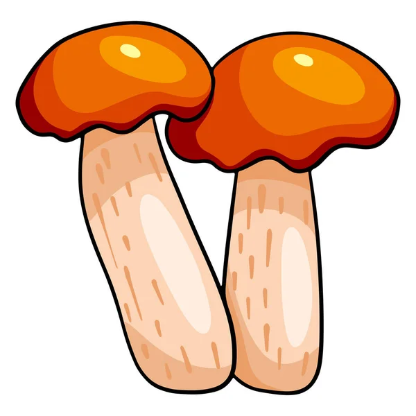 Funghi Commestibili Due Porcini Con Tappo Arancione Stile Cartone Animato — Vettoriale Stock