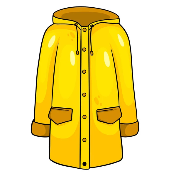Regenschutz Gelber Regenmantel Mit Kormans Und Kapuze Herbstliche Kleidung Cartoon — Stockvektor