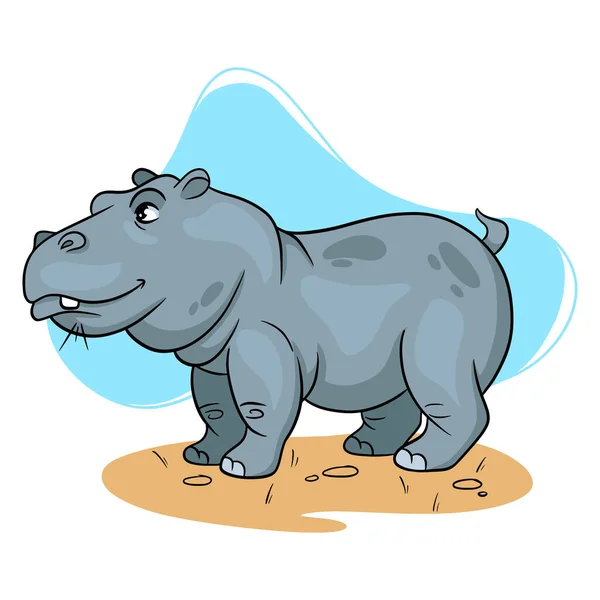 Personaje Animal Divertido Hipopótamo Estilo Dibujos Animados Ilustración Infantil Ilustración — Vector de stock