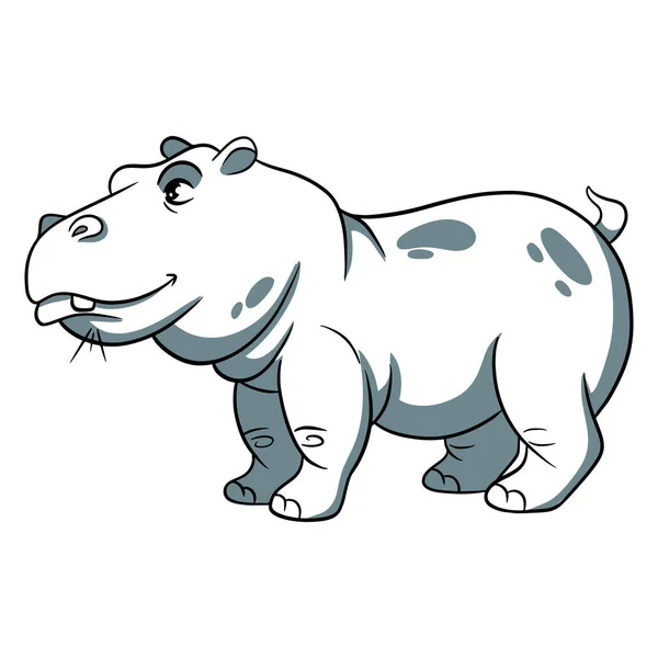 Caractère Animal Hippopotame Drôle Dans Style Ligne Illustration Pour Enfants — Image vectorielle