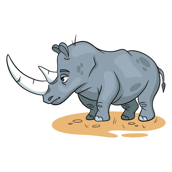 Dierlijk Karakter Grappige Neushoorn Cartoon Stijl Kinderillustratie Vector Illustratie Voor — Stockvector