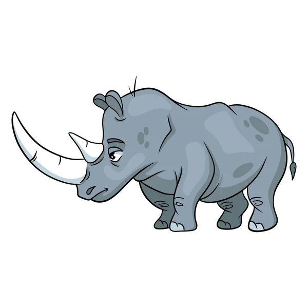 Rinoceronte Divertente Personaggio Animale Stile Cartone Animato Illustrazione Bambini Illustrazione — Vettoriale Stock