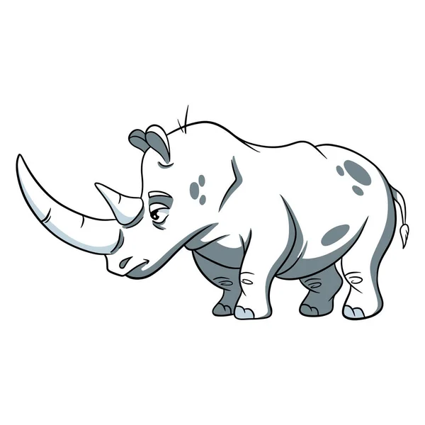 动物性格滑稽犀牛的线条风格 儿童的例证 用于设计和装饰的矢量插图 — 图库矢量图片