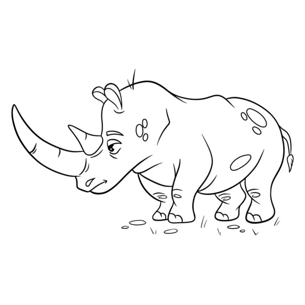 Personaggio Animale Rinoceronte Divertente Stile Linea Illustrazione Bambini Illustrazione Vettoriale — Vettoriale Stock