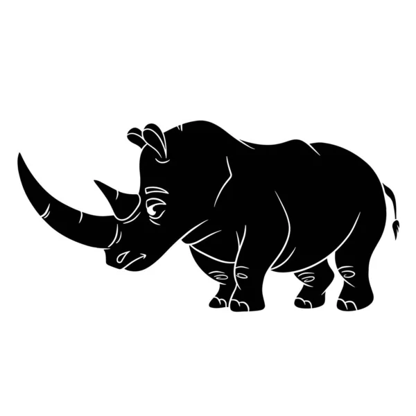 Personaggio Animale Divertente Silhouette Rinoceronte Illustrazione Bambini Illustrazione Vettoriale Design — Vettoriale Stock
