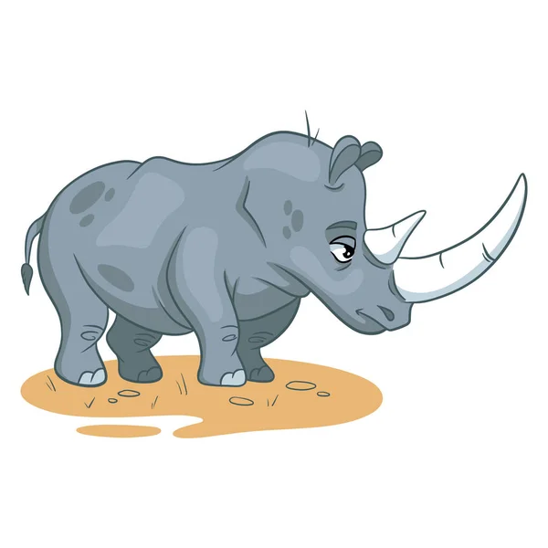 Ζωικός Χαρακτήρας Αστείος Ρινόκερος Στυλ Κινουμένων Σχεδίων Παιδική Απεικόνιση Εικονογράφηση — Διανυσματικό Αρχείο