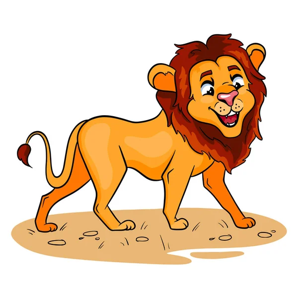 Ζωώδης Χαρακτήρας Αστείο Λιοντάρι Στυλ Κινουμένων Σχεδίων Παιδική Απεικόνιση Εικονογράφηση — Διανυσματικό Αρχείο