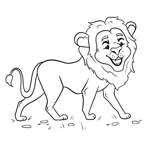 Ζωώδης Χαρακτήρας Αστείο Λιοντάρι Στυλ Γραμμή Παιδική Απεικόνιση Εικονογράφηση Διάνυσμα — Διανυσματικό Αρχείο