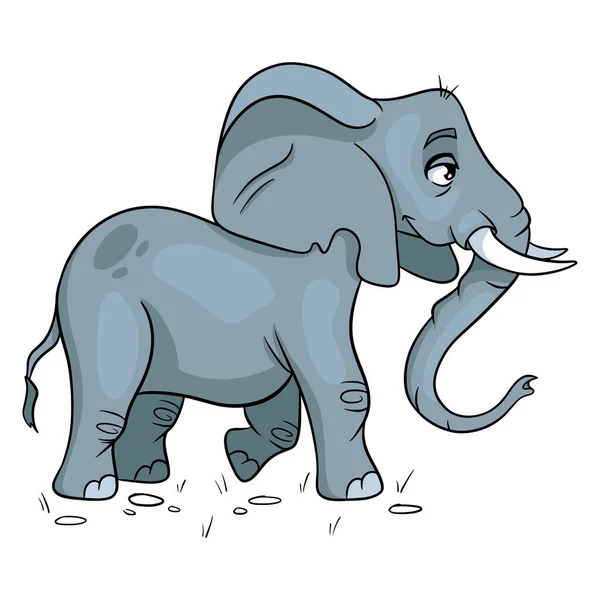 Éléphant Drôle Caractère Animal Dans Style Dessin Animé Illustration Pour — Image vectorielle