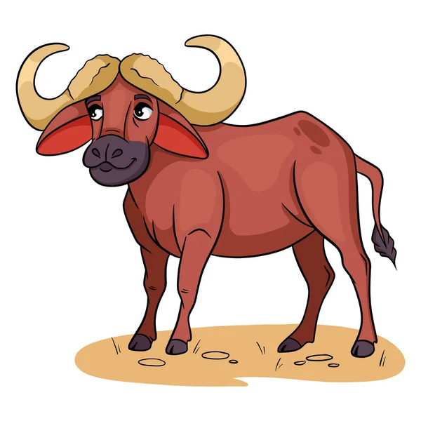 Animal Character Funny Buffalo Cartoon Style Children Illustration Vector Illustration — Stock Vector