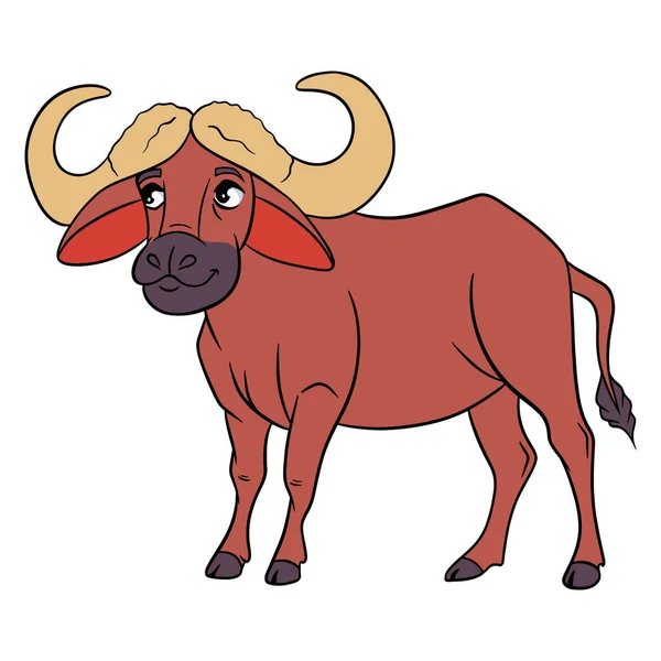 Animal Personagem Engraçado Búfalo Estilo Dos Desenhos Animados Ilustração Infantil — Vetor de Stock