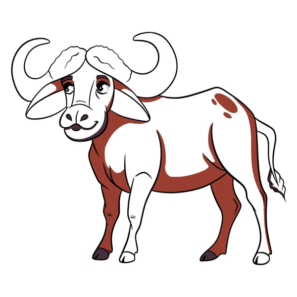 Dier Karakter Grappige Buffel Lijn Stijl Kinderillustratie Vector Illustratie Voor — Stockvector