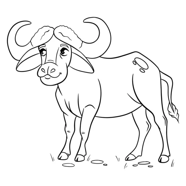 Personagem Animal Búfalo Engraçado Estilo Linha Ilustração Infantil Ilustração Vetorial — Vetor de Stock