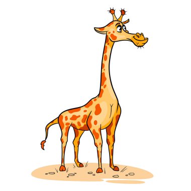 Çizgi film tarzında bir hayvan karakteri komik zürafa. Çocuk çizimi. Tasarım ve dekorasyon için vektör illüstrasyonu.