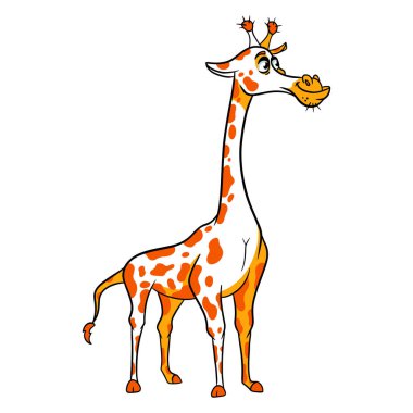 Hayvan karakteri komik zürafa hizasında. Çocuk çizimi. Tasarım ve dekorasyon için vektör illüstrasyonu.