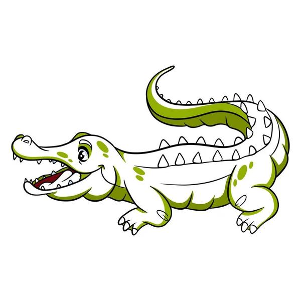 Djur Karaktär Rolig Krokodil Linje Stil Barnens Illustration Vektor Illustration — Stock vektor