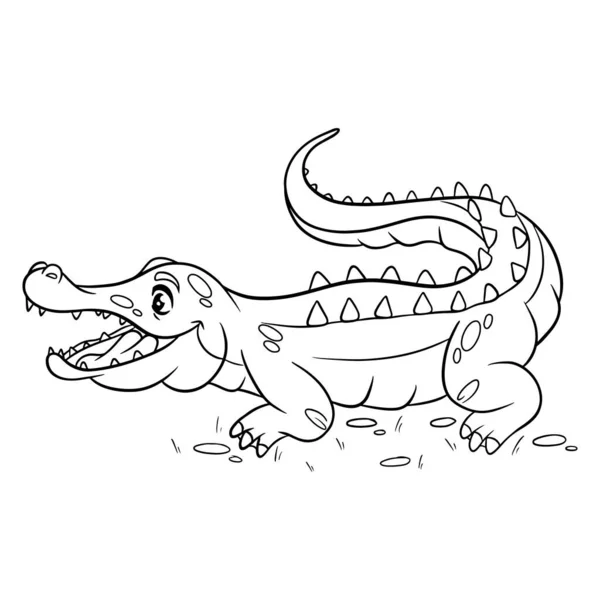 Animal Personagem Engraçado Crocodilo Estilo Linha Ilustração Infantil Ilustração Vetorial — Vetor de Stock