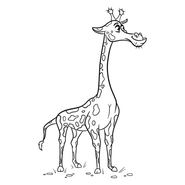Animal Charakter Lustige Giraffe Linie Stil Kinderillustration Vektor Illustration Für — Stockvektor