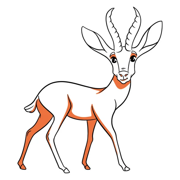 Dier Karakter Grappige Gazelle Lijn Stijl Kinderillustratie Vector Illustratie Voor — Stockvector