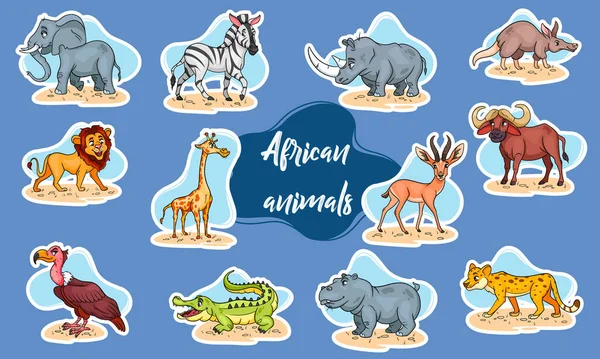 Gran Grupo Animales Africanos Personajes Animales Divertidos Estilo Dibujos Animados — Vector de stock