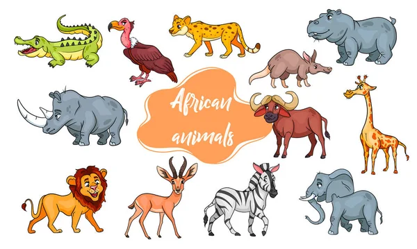 Gran Grupo Animales Africanos Personajes Animales Divertidos Estilo Dibujos Animados — Vector de stock