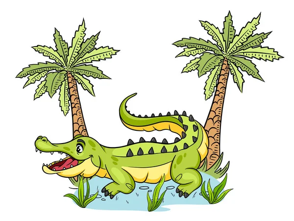 Tierfigur lustiges Krokodil im Cartoon-Stil. Illustration für Kinder. — Stockvektor