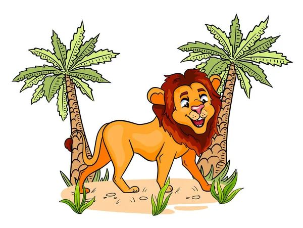 Animal character funny lion in cartoon style. Childrens illustration. — Stock Vector