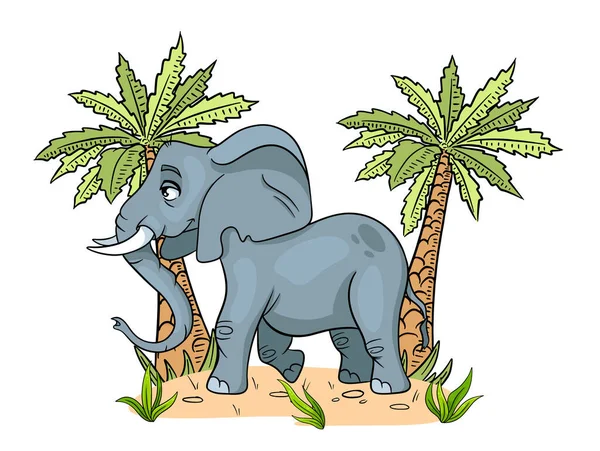 Animal personaje divertido elefante en estilo de dibujos animados. Ilustración infantil. — Vector de stock