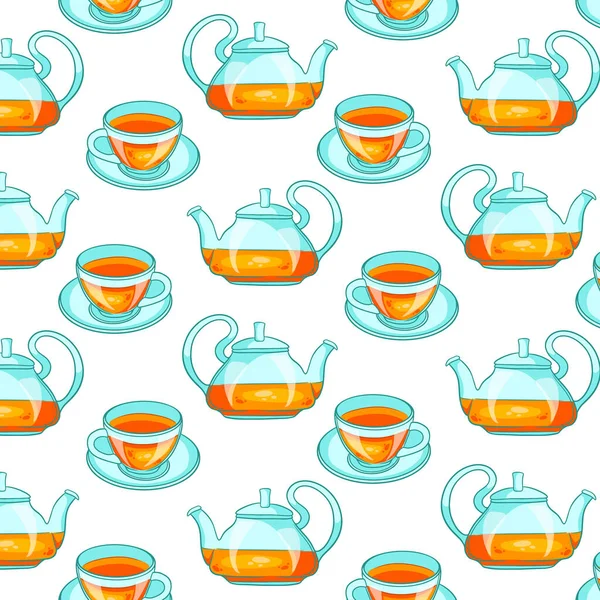 Seamless Pattern Tea Cartoon Style Design Decoration — Stock Vector