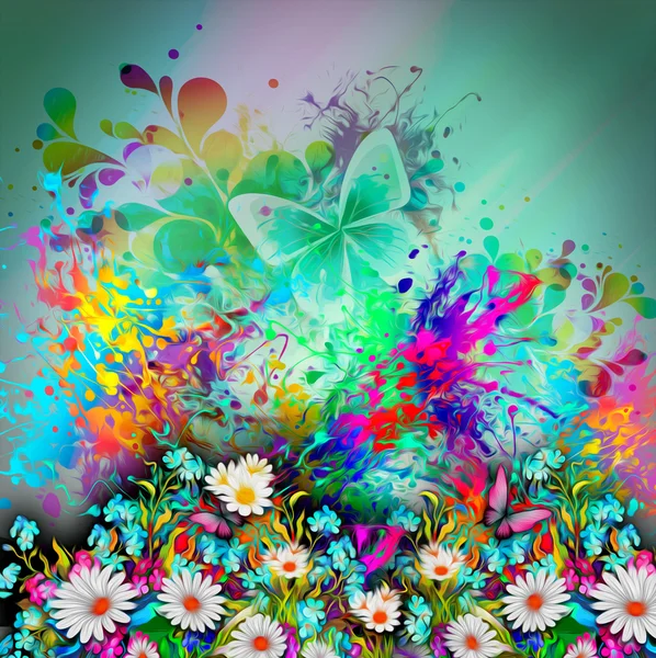 Background with flowers and butterflies — Stock Photo, Image