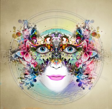 kadının yüzü çiçek arka plan 