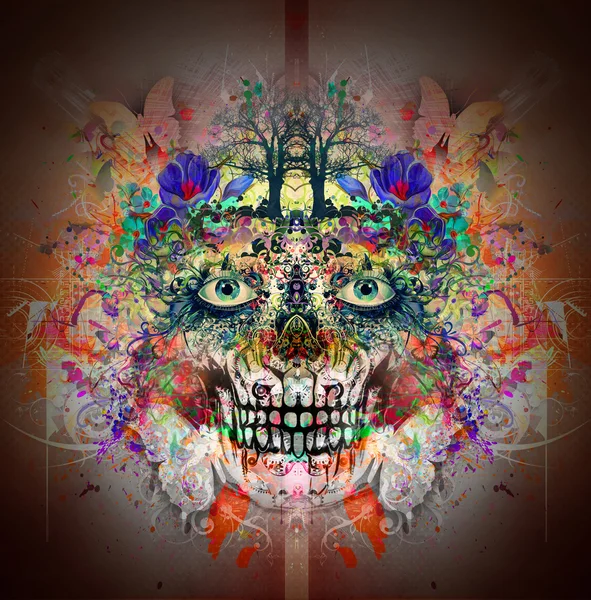 Calavera abstracta con flores — Foto de Stock