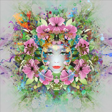 Kadın seyretmek ve çiçekler