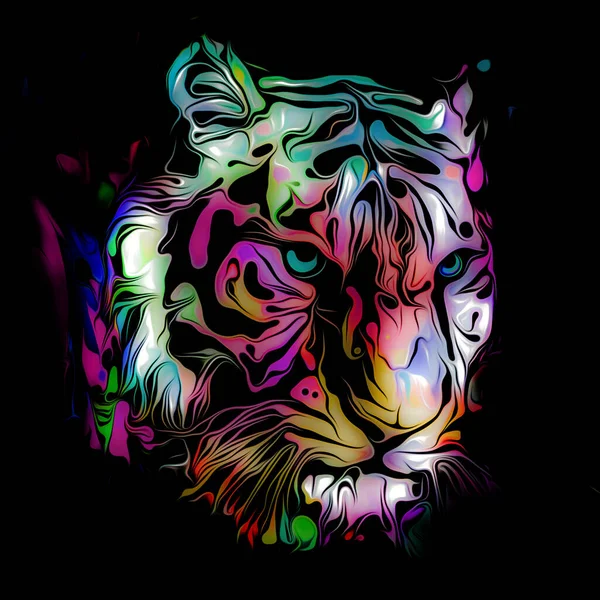 Ilustración Colorida Cabeza Tigre Sobre Fondo Negro — Foto de Stock