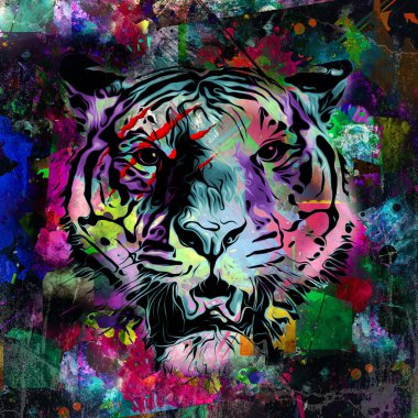 Kaplan 'ın renkli yaratıcı elementlerle arka plandaki baş çizimi 