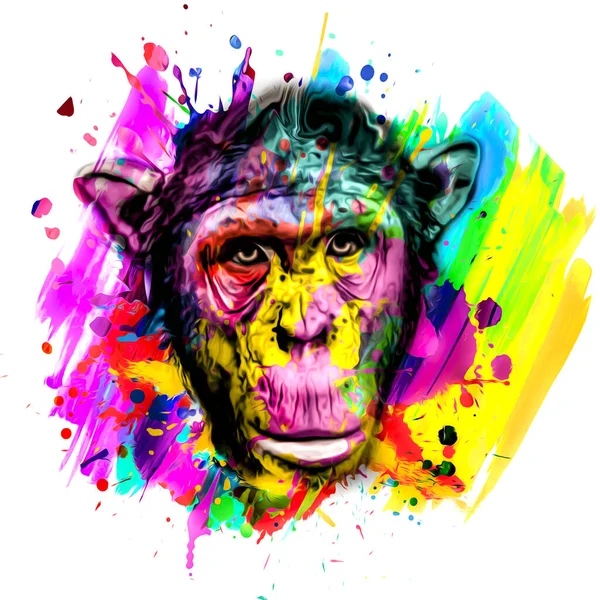 Cabeça Macaco Artístico Colorido Fundo Com Elementos Criativos Coloridos — Fotografia de Stock