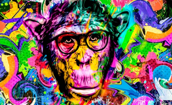 Cabeça Macaco Artístico Colorido Óculos Fundo Com Elementos Criativos Coloridos — Fotografia de Stock