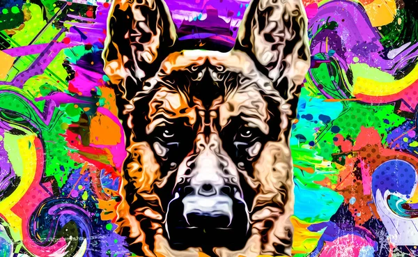 Hondenkop Illustratie Achtergrond Met Kleurrijke Creatieve Elementen — Stockfoto