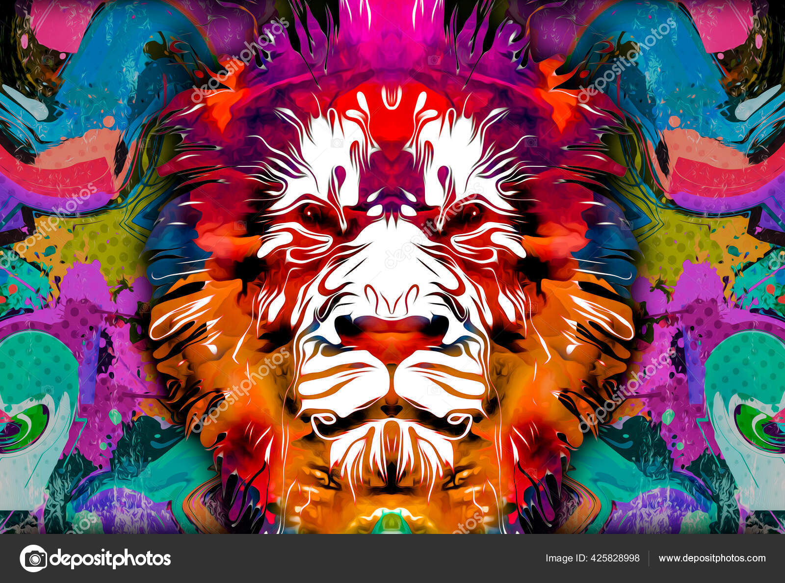 Abstract Colorful Lion Illustration Graphic Design Concept Stock Photo